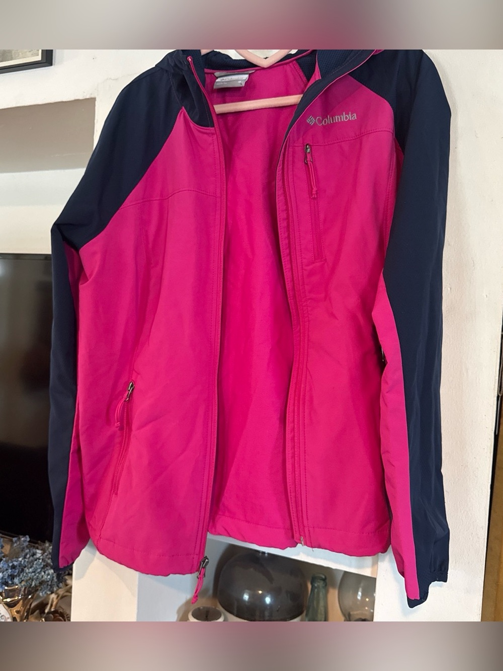 Columbia Pink and Navy Hooded Softshell Jacket